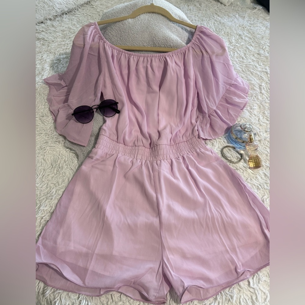 Light Purple Off-Shoulder Romper. Woman Jumpsuits for summer